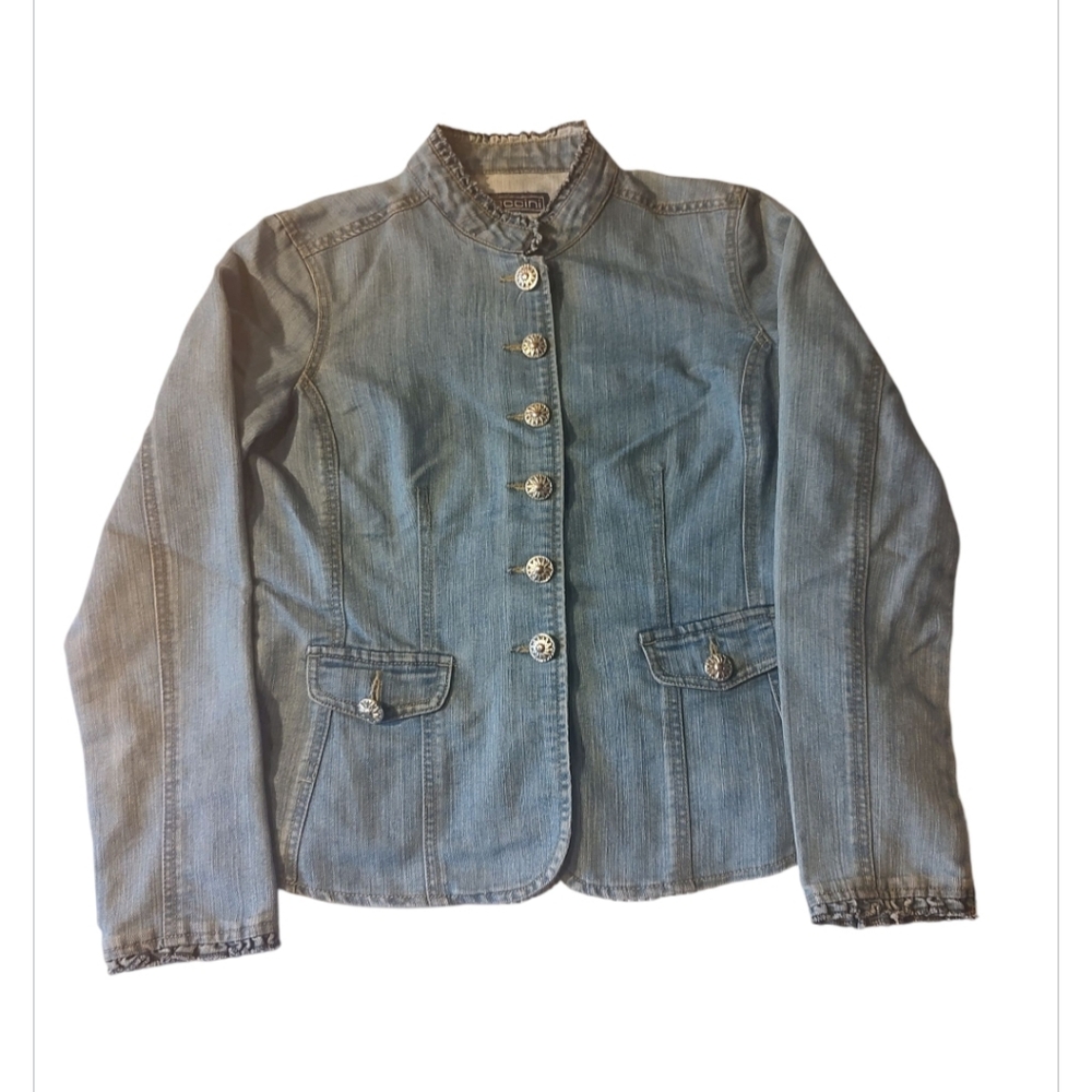 Baccini Women's Size S Button Up Jean Jacket with Pockets Medium Wash